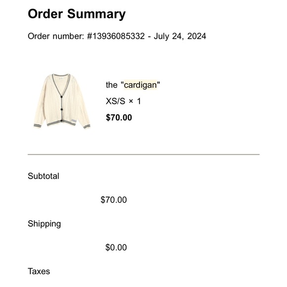 NEW Authentic Taylor Swift Folklore Cardigan XS/S - Picture 2 of 4